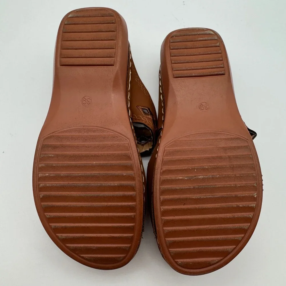 Women's Brown‎ Cutout Slide Sandals Comfort Casual Slip On Shoes Size 8